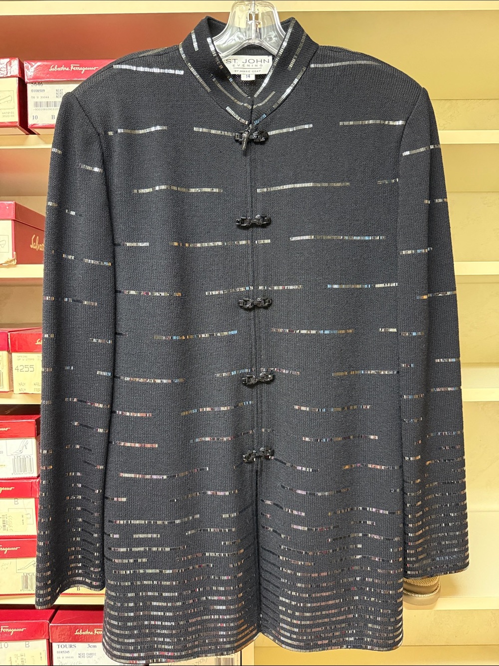 St. John Evening Black Knit Jacket with Metallic detailing